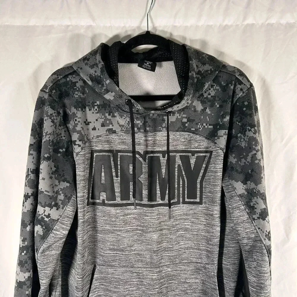 ARMY Hoodie Men's Medium Grey Camo Drawstring Pockets Long Sleeve Pullover